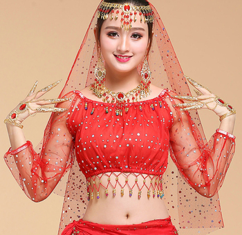 Etno plesno gornji dio s dugim rukavima za belly dance, šifon tkanina, 30% akrilnih vlakana, podstava od smjese kemijskih vlakana