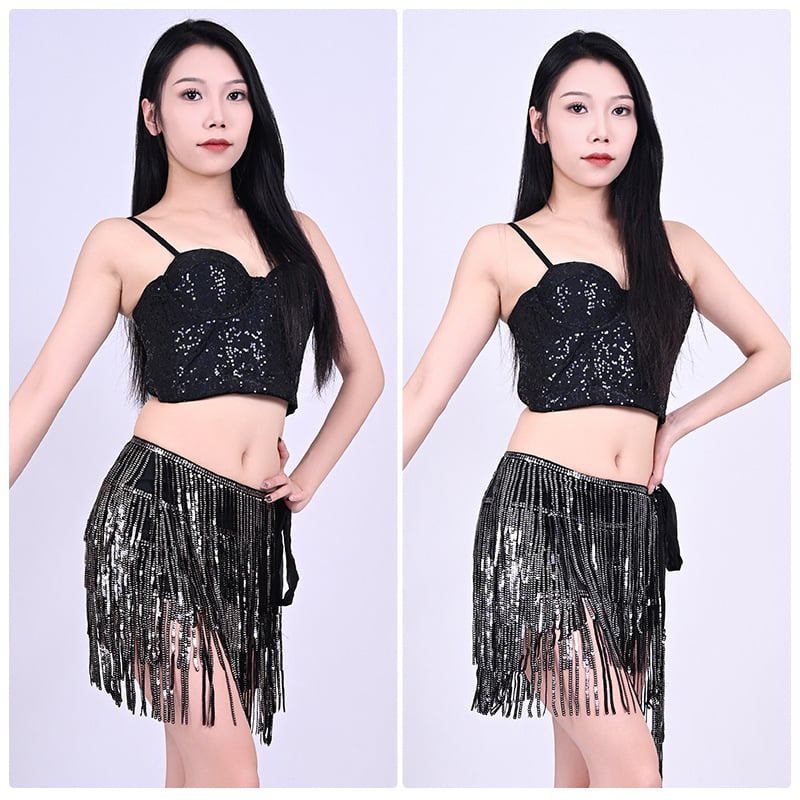 Belly Dance jelmez derékszíjjal és tasszos csípő kendővel, 2025 tavasz, poliészter, >95% poliészter tartalom, Pure Lust stílus, Street Trendsetter, Komplex kivitelezés