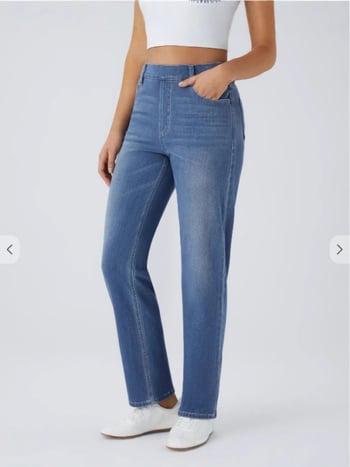 Traperice visokim strukom, ravni kroj (Spandex 30-50%, visoka elastičnost, pranje pijeskom)