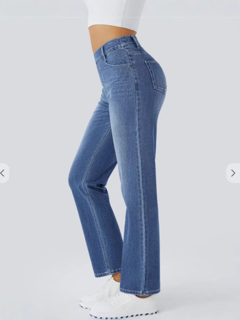 Traperice visokim strukom, ravni kroj (Spandex 30-50%, visoka elastičnost, pranje pijeskom)