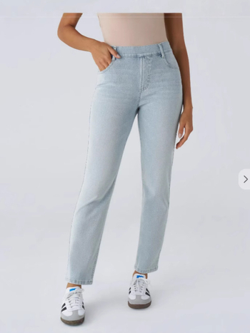 Traperice visokim strukom, ravni kroj (Spandex 30-50%, visoka elastičnost, pranje pijeskom)