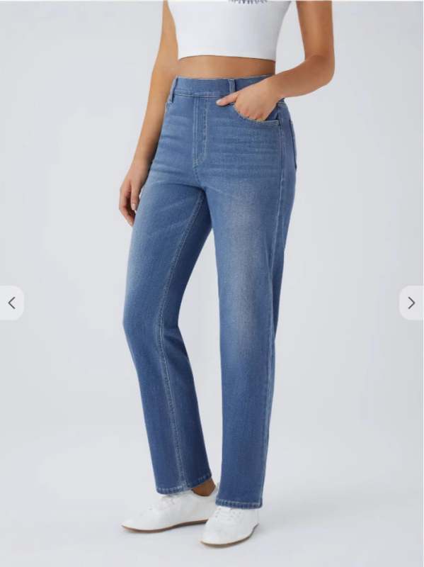 Traperice visokim strukom, ravni kroj (Spandex 30-50%, visoka elastičnost, pranje pijeskom)