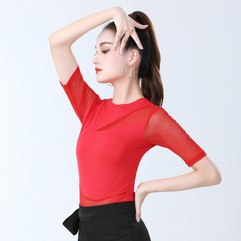 Ženski moderni plesni top za latino i standardne plesove, Cotton Blend tkanina, 90% najlon, ljeto
