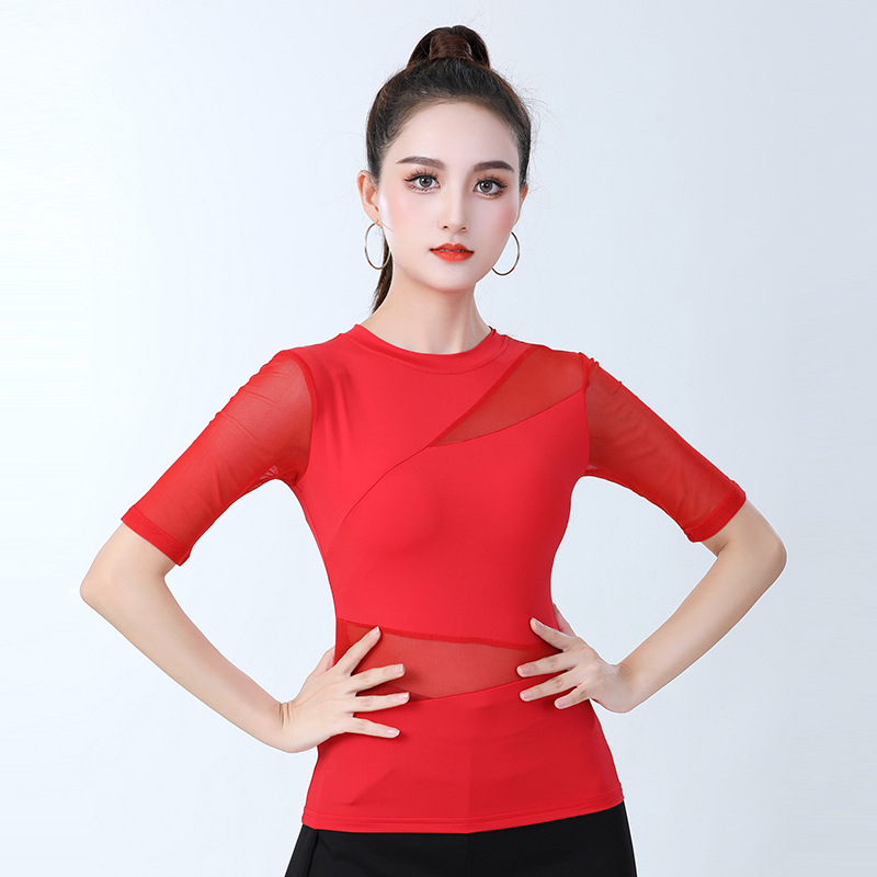 Ženski moderni plesni top za latino i standardne plesove, Cotton Blend tkanina, 90% najlon, ljeto