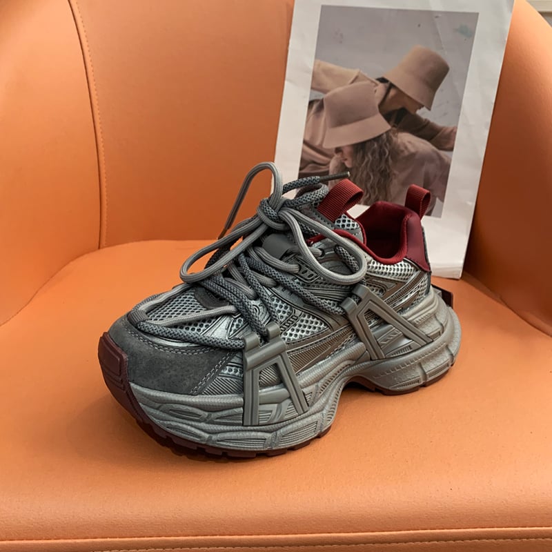 Γυναικεία παπούτσια Dad Shoes με κλείσιμο κορδονιών, επάνω μέρος από συνθετικό φλίς, σχέδιο color-block, καουτσούκ σόλα, καθημερινό στυλ