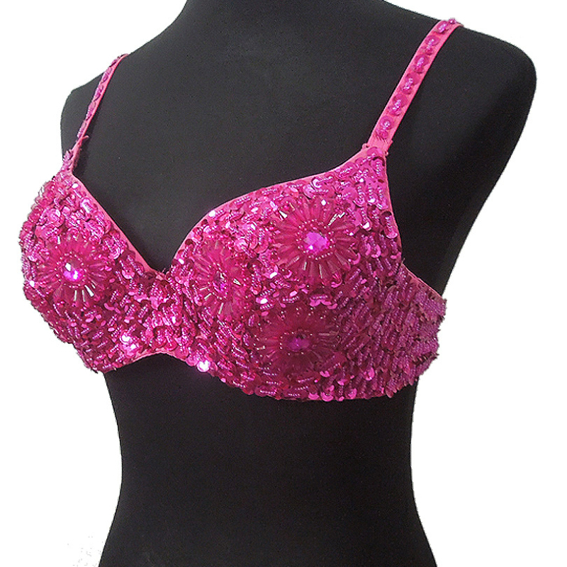 Bustier za ples trbuha s šljokicama – floralni uzorak; glavni materijal: 96% poliester, 4% elastan; podstava: 85% poliester; namijenjeno odraslim ženama 18–24 godina