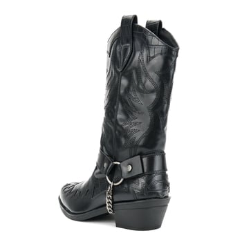 Férfi Western csizma krokodil mintával és díszítéssel fém csattal-lánccal, középmagas szár, hegyes orr, 6–8 cm magas sarkú