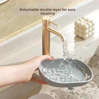 Nástenný zásobník na mydlo do kúpeľne, bez vŕtania, dvojposchodový, s odkvapkávacím systémom a sacou čapkou, z plastu