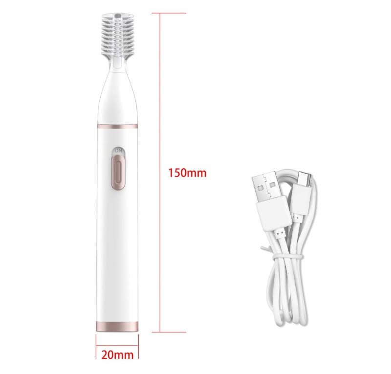 Trimmer electric pentru sprâncene, portabil, încărcare USB, corp din ABS, ușor 72 g, mâner fix