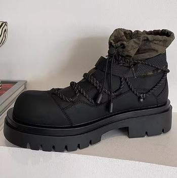 Unisex kožne čizme s debelim gumom na potplatu, gornji dio od telećeg kože, prednje vezivanje, visina pete 3-5 cm