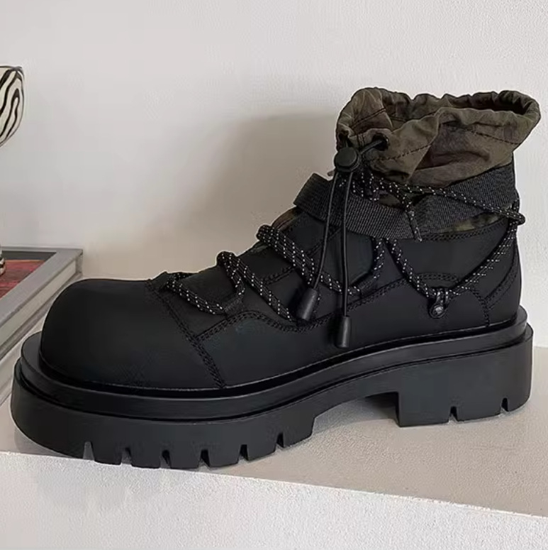 Unisex kožne čizme s debelim gumom na potplatu, gornji dio od telećeg kože, prednje vezivanje, visina pete 3-5 cm