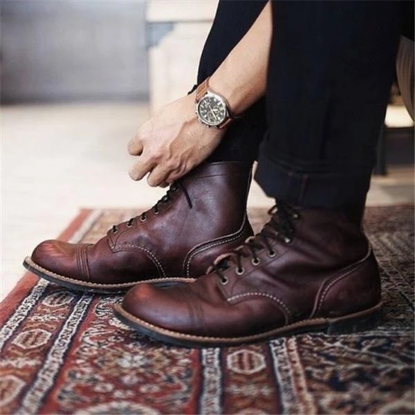 Martin čizme za muškarce, retro stil, PU gornji dio, gumena potplat, okrugli vrh