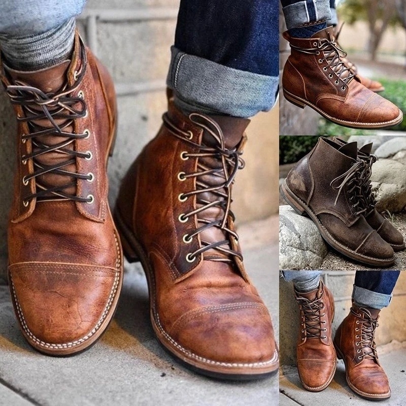 Martin čizme za muškarce, retro stil, PU gornji dio, gumena potplat, okrugli vrh