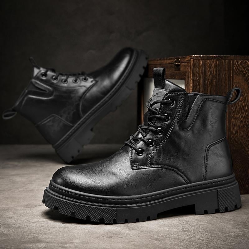 Férfi Martin csizma, magas felső rész, felső anyag: szuper fiber, gumírozott talp, kerek orr, magas szár, előre fűző, PU talpbetét, őszi 2025 kiadás