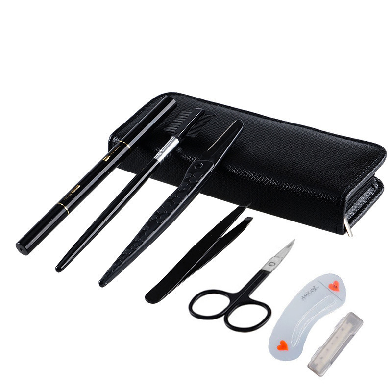 Комплект за подстригване на вежди от 7 части за начинаещи: двуостър тример за вежди, молив за вежди и включен клипър за вежди