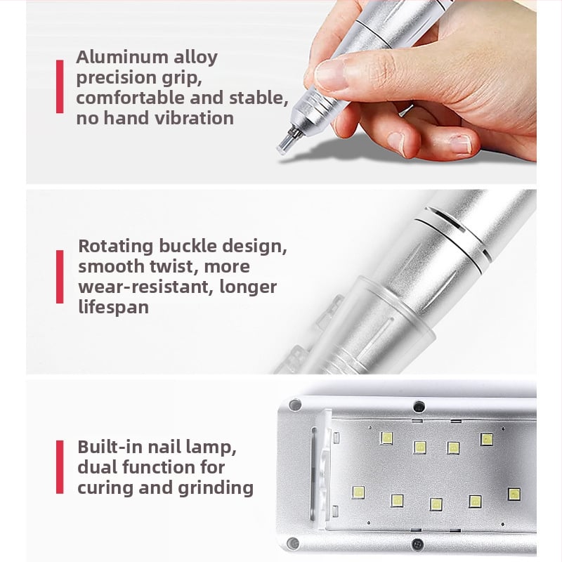 2-в-1 Лампа за маникюр за полимеризация на гел и шлайф-уред – високоскоростен таймер, презареждаща се, преносима за премахване на лак и втвърдяване на гел