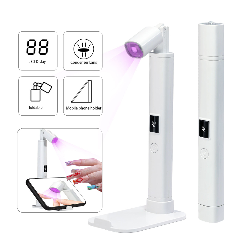 Kézben tartható körömlámpa bár alakú, hordozható akkumulátoros mini fototerápiás lámpa gél körmök szárításához, modell Word Lamp, márka Han Finger Edge
