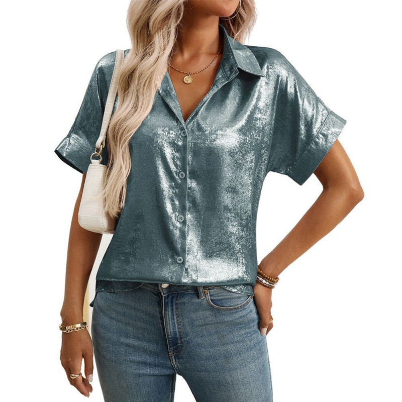 Полиестерна риза, стил кардиган, свободна кройка, яка на риза