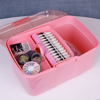 Маникюрна кутия за съхранение с двойно отделение, голям капацитет, пластмасов организатор за инструменти за нокти - 552 g, OEM Pinpai