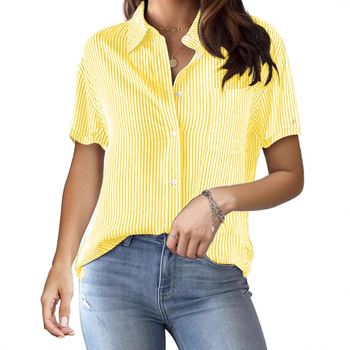 Γυναικείο ριγέ πουκάμισο με τετραπλής κατεύθυνσης ελαστικό πολυεστέρα-ελαστάν, κοντά μανίκια, γιακά turn-down