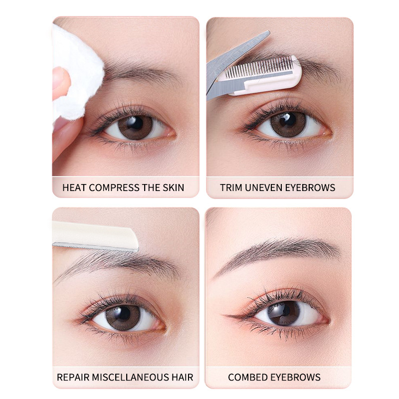 Fenling Szemöldök Formázó Készlet: Szemöldökfésű, Szemöldökolló és Makro Kezdőbiztonsági Kés; Rozsdamentes acél; Guangzhou Eredet