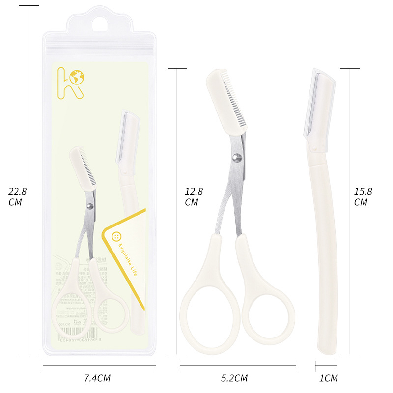 Fenling Szemöldök Formázó Készlet: Szemöldökfésű, Szemöldökolló és Makro Kezdőbiztonsági Kés; Rozsdamentes acél; Guangzhou Eredet