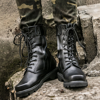 Taktične čizme od prave kože s čeličnom nosom, visokim krojem, bočnim zatvaračem, gumom Goodyear