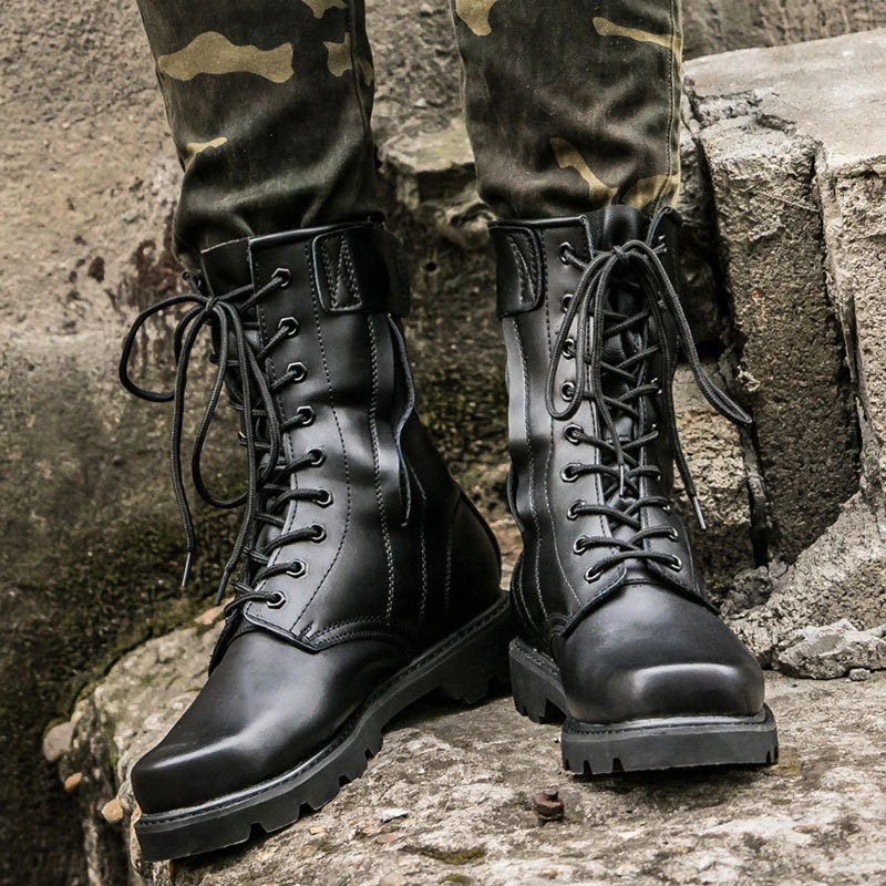 Taktične čizme od prave kože s čeličnom nosom, visokim krojem, bočnim zatvaračem, gumom Goodyear