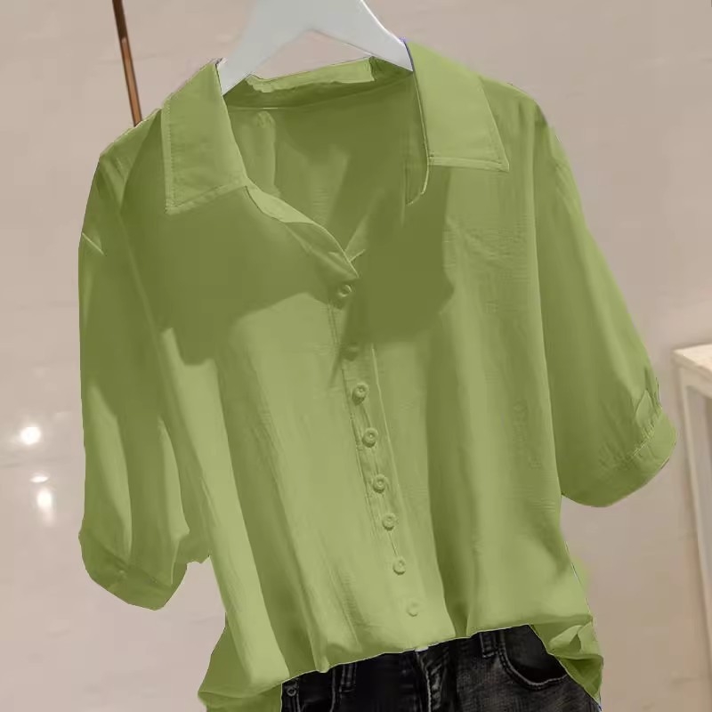Ženska košulja kratkih rukava od Ice Silk, ljetna, lagana, plus-size, slobodan kroj, polo ovratnik, moderan dizajn, svakodnevni top