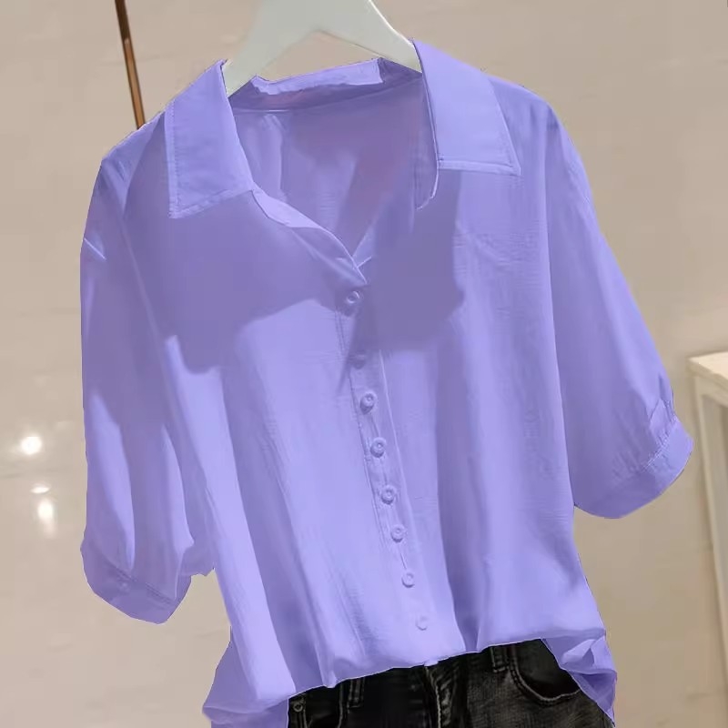 Ženska košulja kratkih rukava od Ice Silk, ljetna, lagana, plus-size, slobodan kroj, polo ovratnik, moderan dizajn, svakodnevni top