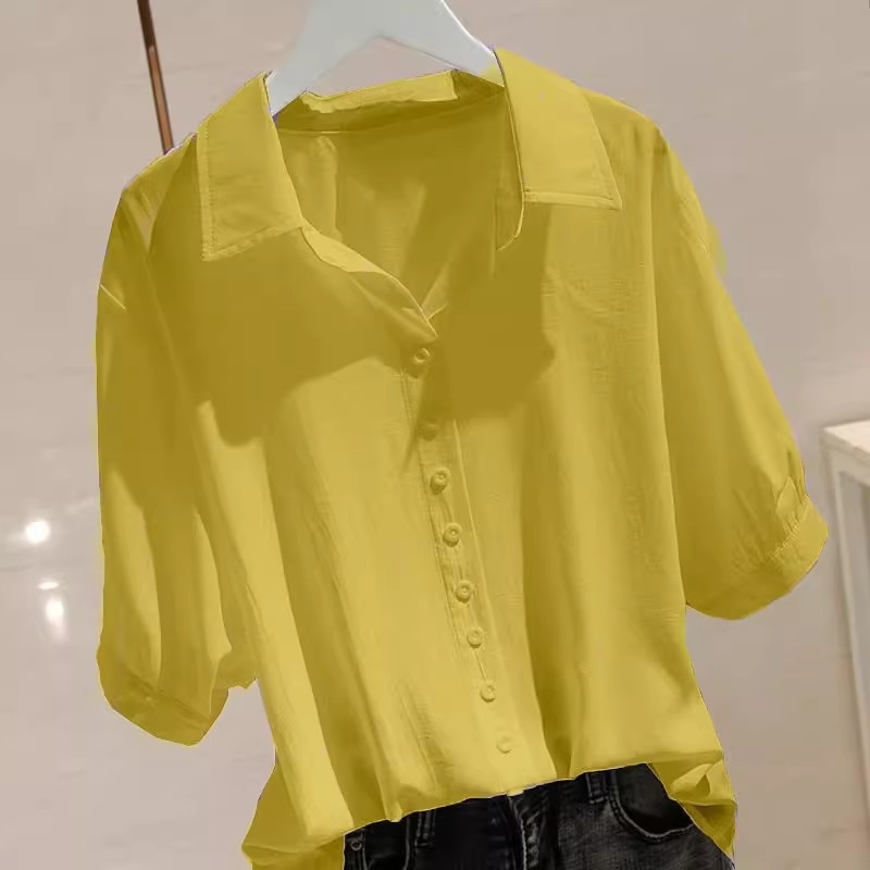 Ženska košulja kratkih rukava od Ice Silk, ljetna, lagana, plus-size, slobodan kroj, polo ovratnik, moderan dizajn, svakodnevni top