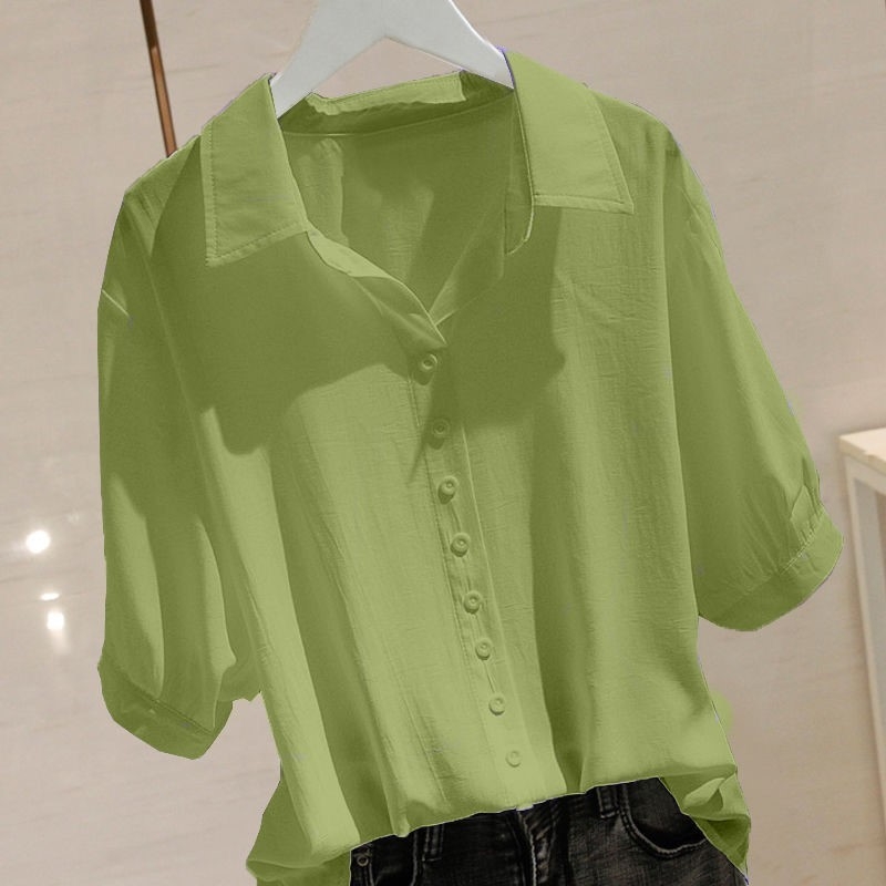 Ženska košulja kratkih rukava od Ice Silk, ljetna, lagana, plus-size, slobodan kroj, polo ovratnik, moderan dizajn, svakodnevni top