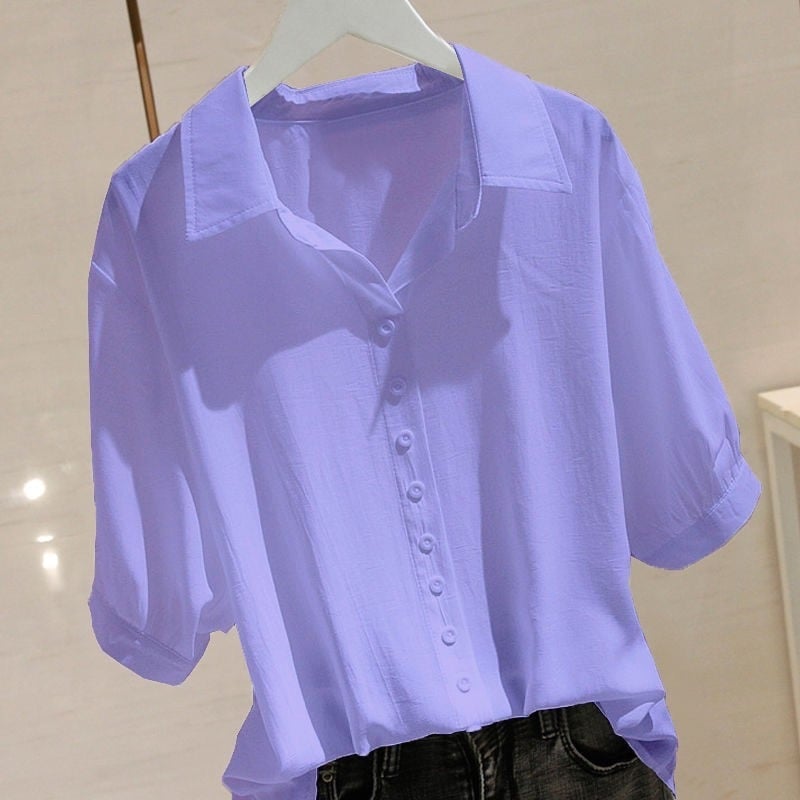 Ženska košulja kratkih rukava od Ice Silk, ljetna, lagana, plus-size, slobodan kroj, polo ovratnik, moderan dizajn, svakodnevni top