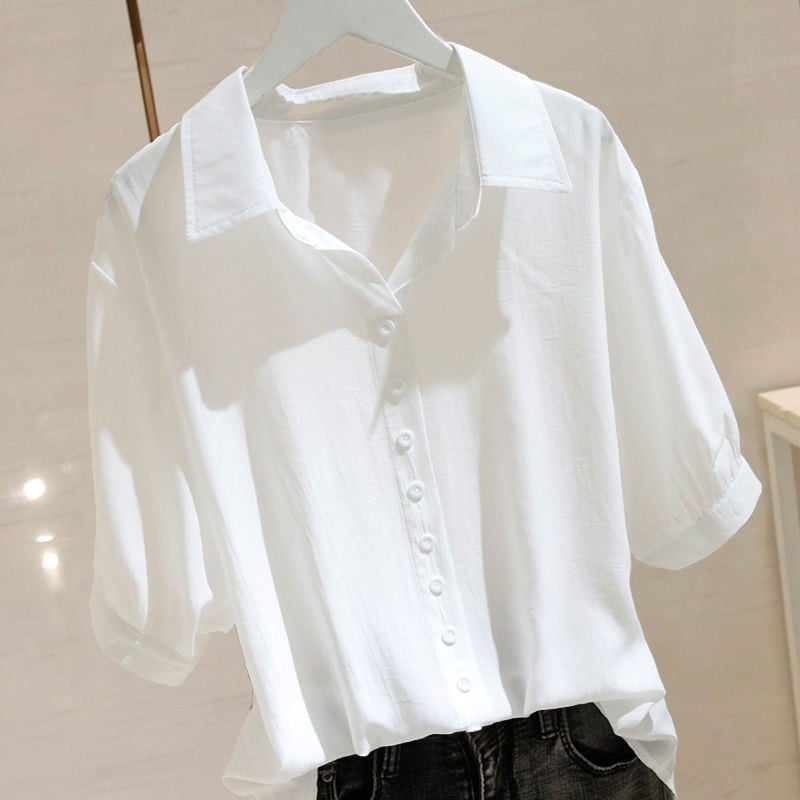 Ženska košulja kratkih rukava od Ice Silk, ljetna, lagana, plus-size, slobodan kroj, polo ovratnik, moderan dizajn, svakodnevni top