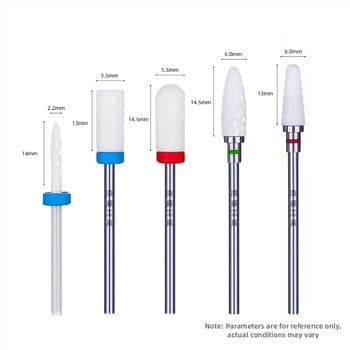 5 τεμάχια κεραμικά κεφάλια λείανσης για αφαίρεση νυχιών, αφαίρεση πετσών και λείανση επιφάνειας νυχιών, εργαλεία μανικιούρ, τρυπανιών Haoxin, 32 g