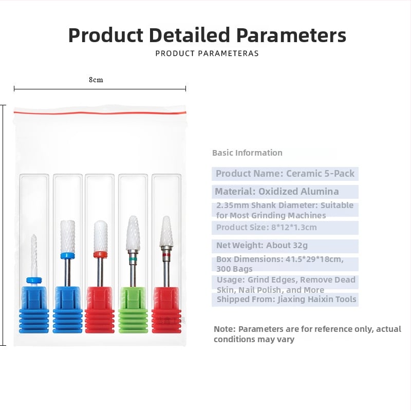 5 τεμάχια κεραμικά κεφάλια λείανσης για αφαίρεση νυχιών, αφαίρεση πετσών και λείανση επιφάνειας νυχιών, εργαλεία μανικιούρ, τρυπανιών Haoxin, 32 g