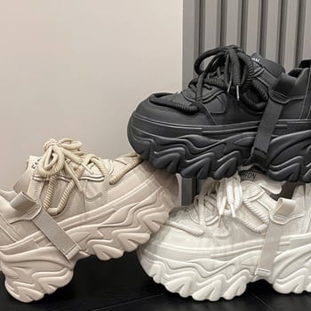 Γυναικείια παπούτσια Dad Shoes, με κορδόνια, επάνω μέρος από τεχνητή γούνα, εσωτερικός πάτος από μαλλί, σόλα πολυουρεθάνης