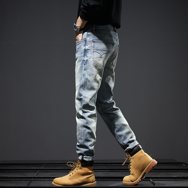 Muške traperice od denima s crvenim selvedge rubom, europsko-američki retro ležernog ravnog kroja, Ami Khaki stil, elastične, duge hlače