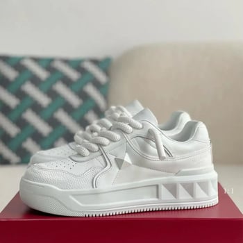 Унисекс спортни ежедневни обувки с повдигаща подметка, кожен горен слой, гумена подметка, стелка от овча кожа, връзки