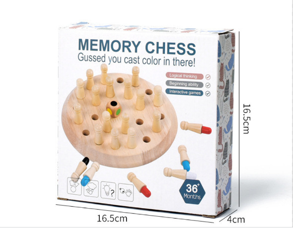 Șah de memorie din lemn pentru copii – joc de masă educațional, puzzle, pentru 4–6 ani