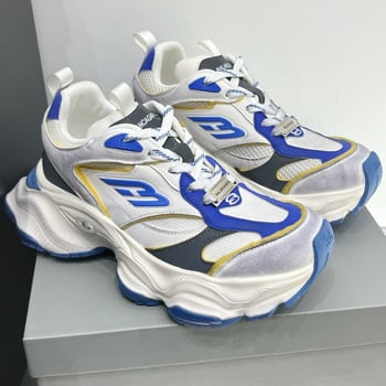 Унисекс спортни обувки с дебел подметник, естествена кожа, кръгъл нос, 6–8 см ток, връзки, текстилна стелка