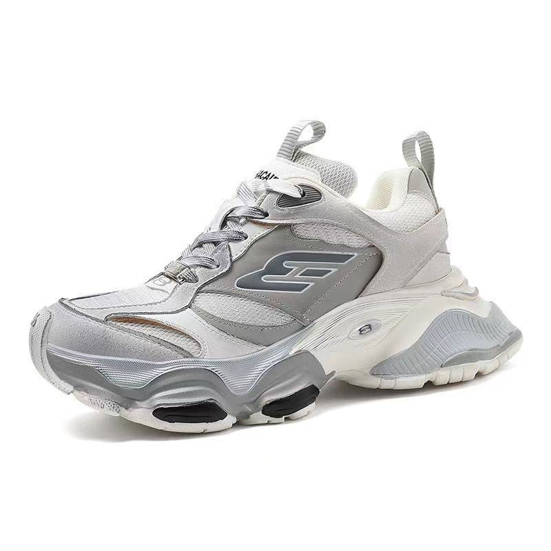 Унисекс спортни обувки с дебел подметник, естествена кожа, кръгъл нос, 6–8 см ток, връзки, текстилна стелка