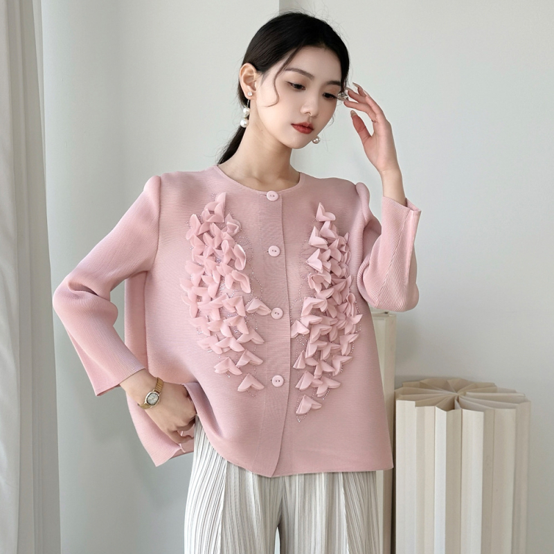 Bluza cu broderie, cristale, material burnout, guler rotund, croială lejeră