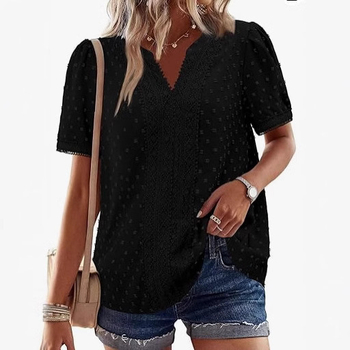 Риза с V-образно деколте, къс ръкав, свободна кройка (полиестер)