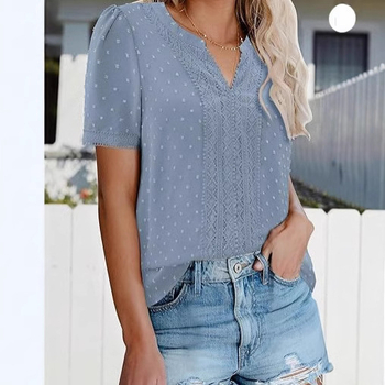 Риза с V-образно деколте, къс ръкав, свободна кройка (полиестер)