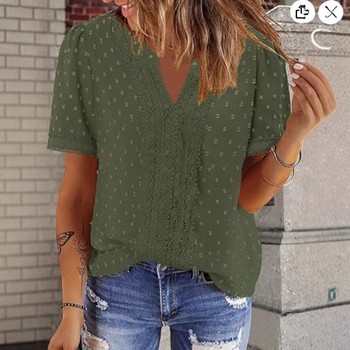 Риза с V-образно деколте, къс ръкав, свободна кройка (полиестер)