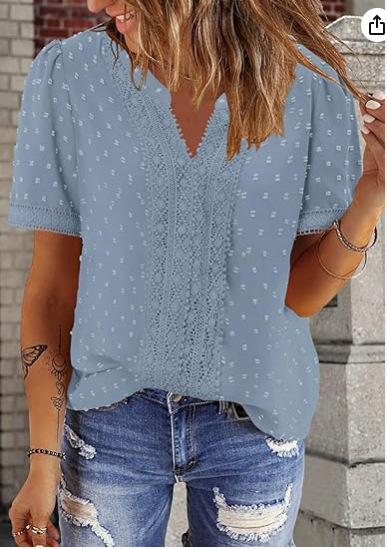 Риза с V-образно деколте, къс ръкав, свободна кройка (полиестер)