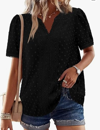 Риза с V-образно деколте, къс ръкав, свободна кройка (полиестер)