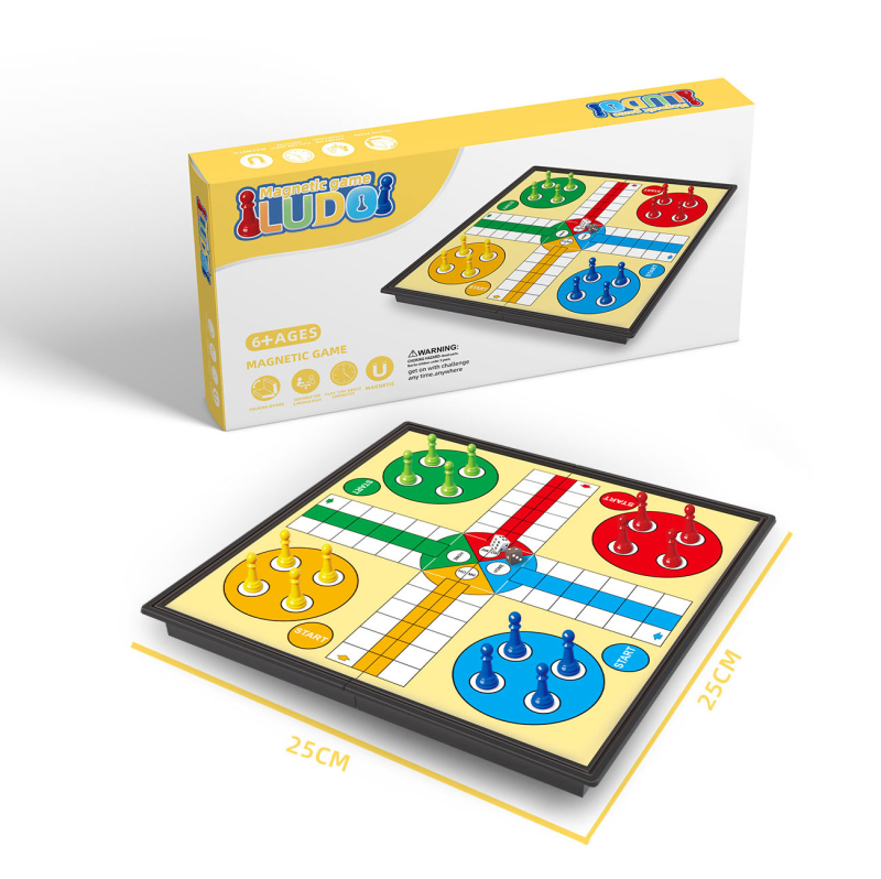 Tablă pliabilă de Ludo cu magneți – joc de masă portabil pentru copii, educațional pentru familie (material PS ecologic, magnetic, pentru acasă și școală)