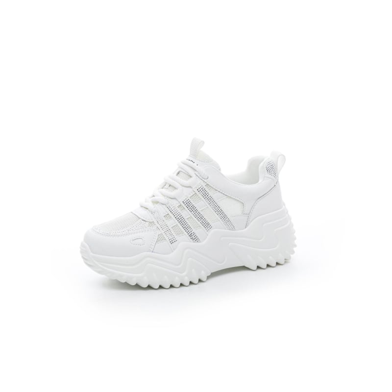 Γυναικεία αθλητικά παπούτσια με φαρδύ πάτο, πλέγμα επάνω, σόλα πολυουρεθάνης, μεσαίο ύψος φτέρνας 3–5 cm, κλείσιμο με κορδόνια